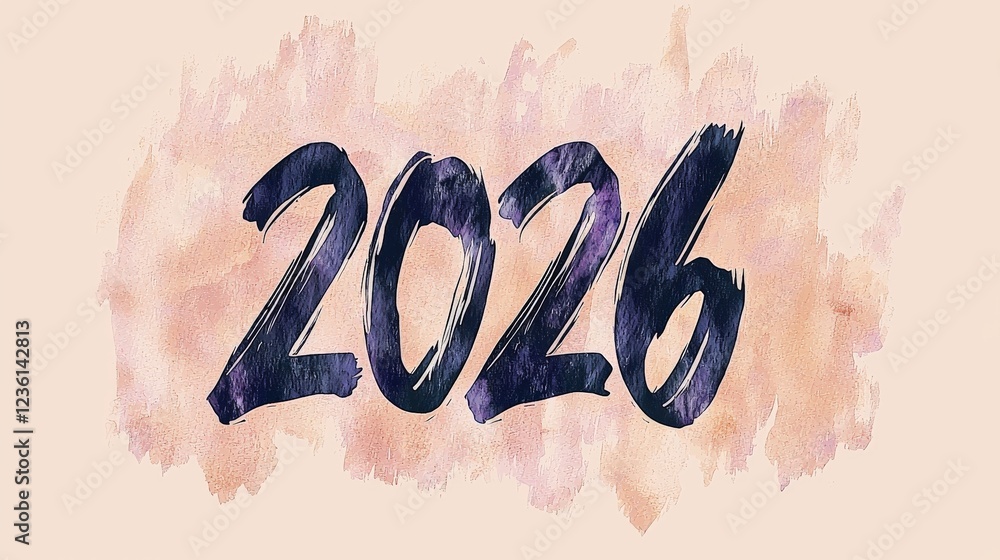 Poster minimalist script of the year 2026 on soft pastel background for elegant designs and creative projec