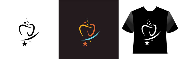 Dental Logo Design Heart Tooth Star TShirt Branding