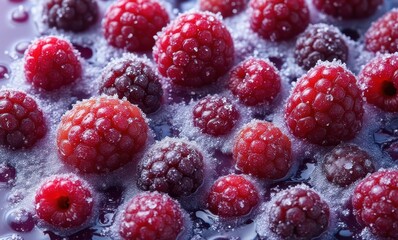 Frozen raspberries sprinkled with sugar.
