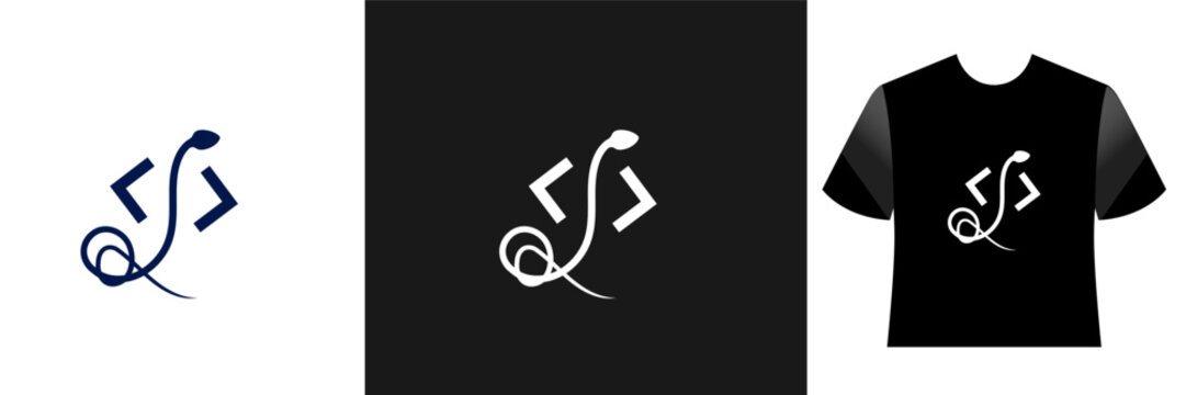 Stylized snake logo integrated with programming brackets, presented in various color schemes and as a tshirt mockup. Ideal for technology, software development, or coding brands.