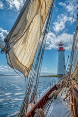 Obraz premium Sailboat and Lighthouse