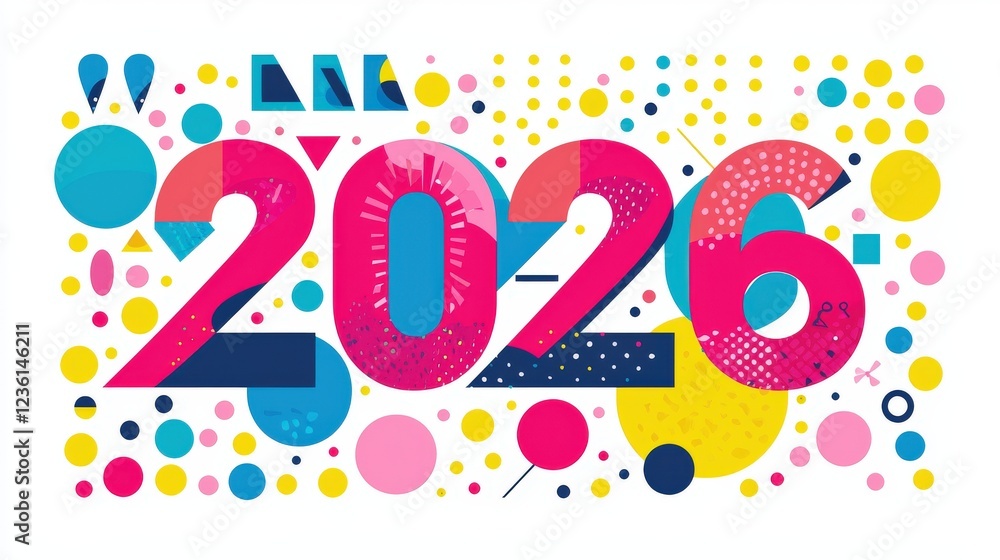 Aufkleber vibrant vector illustration of flat design elements for year 2026 celebration with colorful shapes a