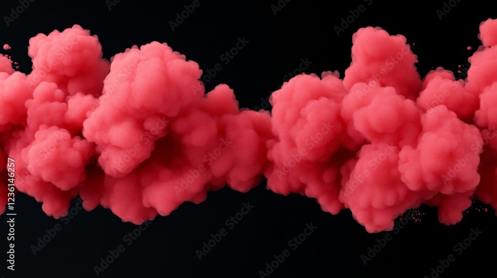 Poster crimson cloud swirl: abstract image of vibrant crimson ink clouds swirling and intermingling against
