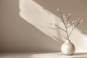 Soft shadow of a minimalist vase with dried flowers against a beige wall © Image Tree