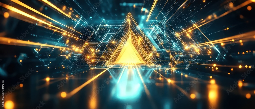 Aufkleber abstract digital art depicting glowing triangular shapes and lines