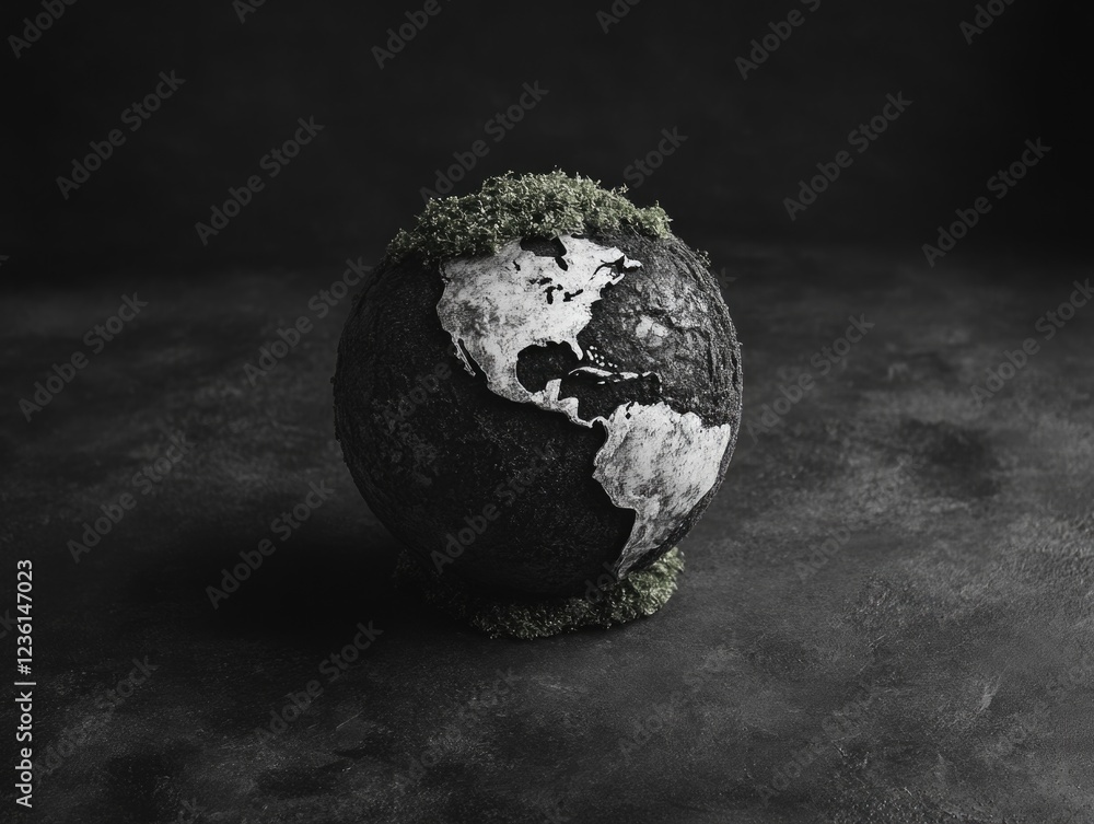Poster a globe with a smattering of greenery symbolizes the planet's environment and its fragile state.