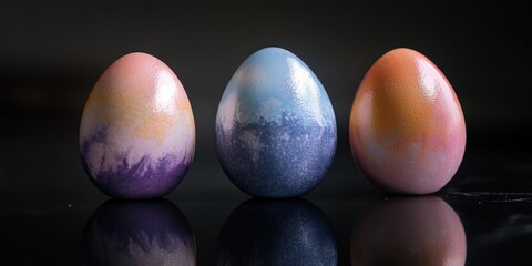 Colorfully decorated eggs with scenes and patterns, available as crafting supplies for hand-painted Easter designs.
