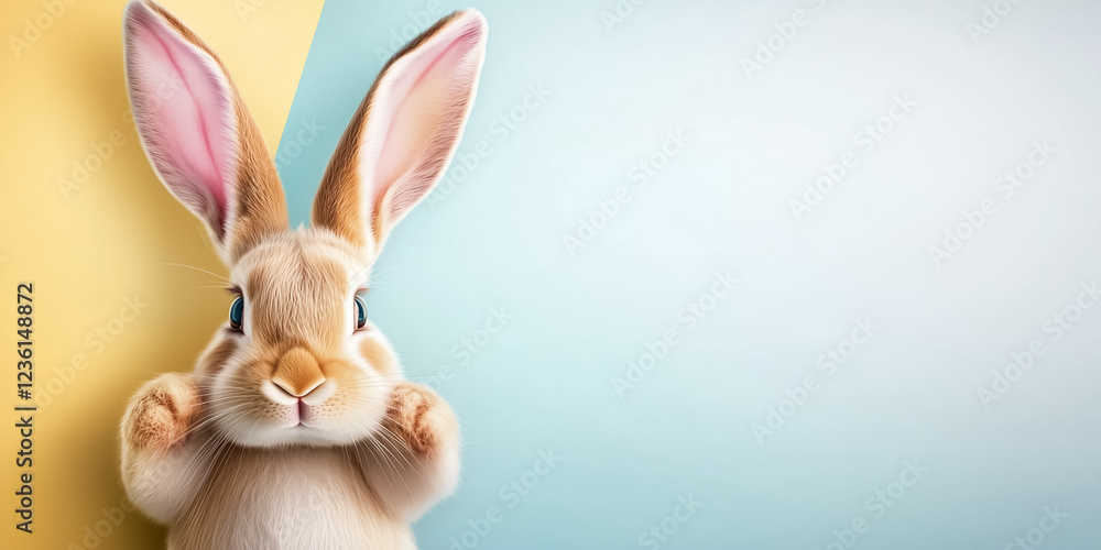 Poster easter bunny gazing at the viewer in a dynamic modern composition with geometric shapes. this vibran