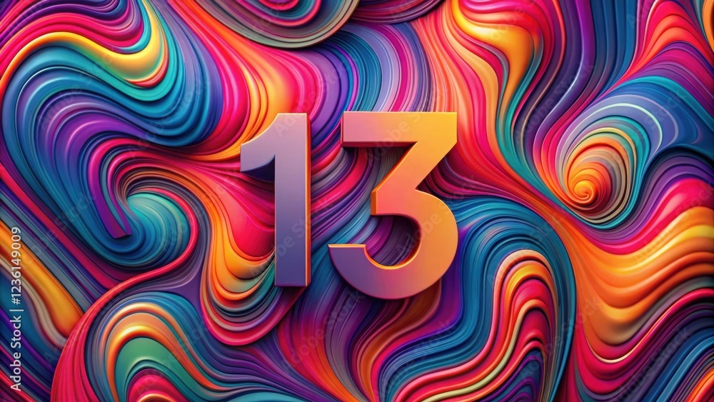 Aufkleber abstract swirling colorful background with bold 3d number 13