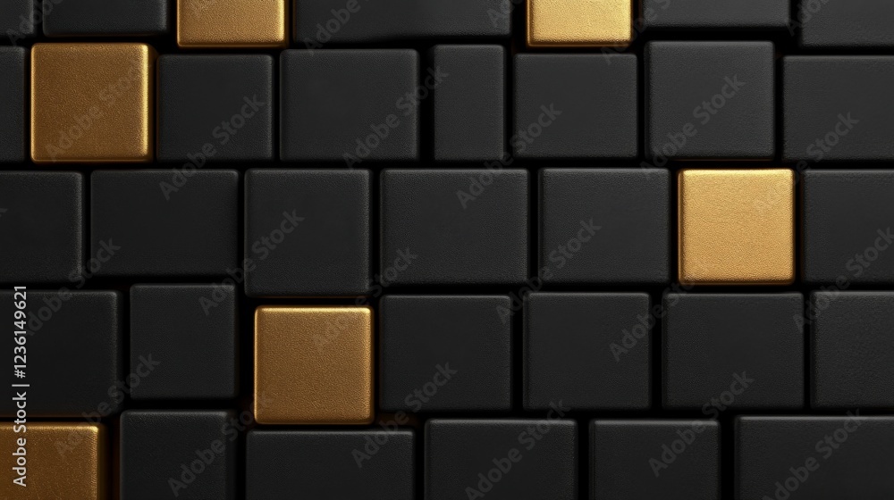 Poster abstract gold and black cubes: a minimalist yet elegant design with a geometric pattern of black cub