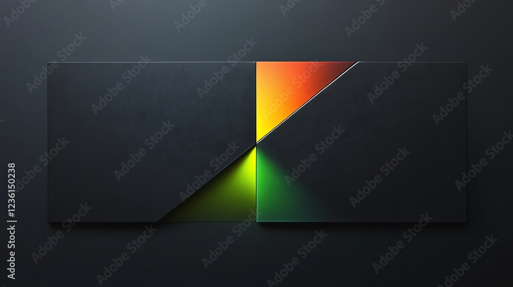 Poster abstract black panel with gradient color triangles