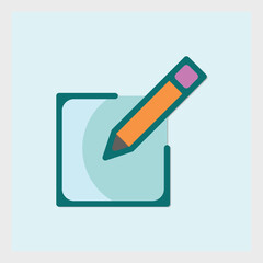 Creative pencil icon for writing or drawing activities on a square sheet of paper