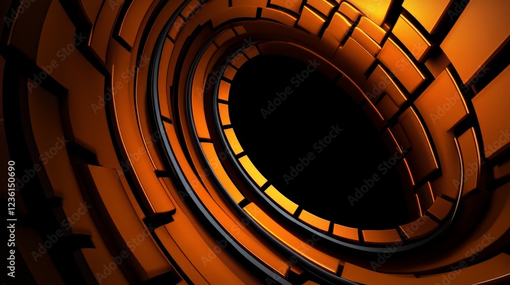 Poster abstract orange tunnel: a mesmerizing abstract image featuring concentric circles of orange and blac