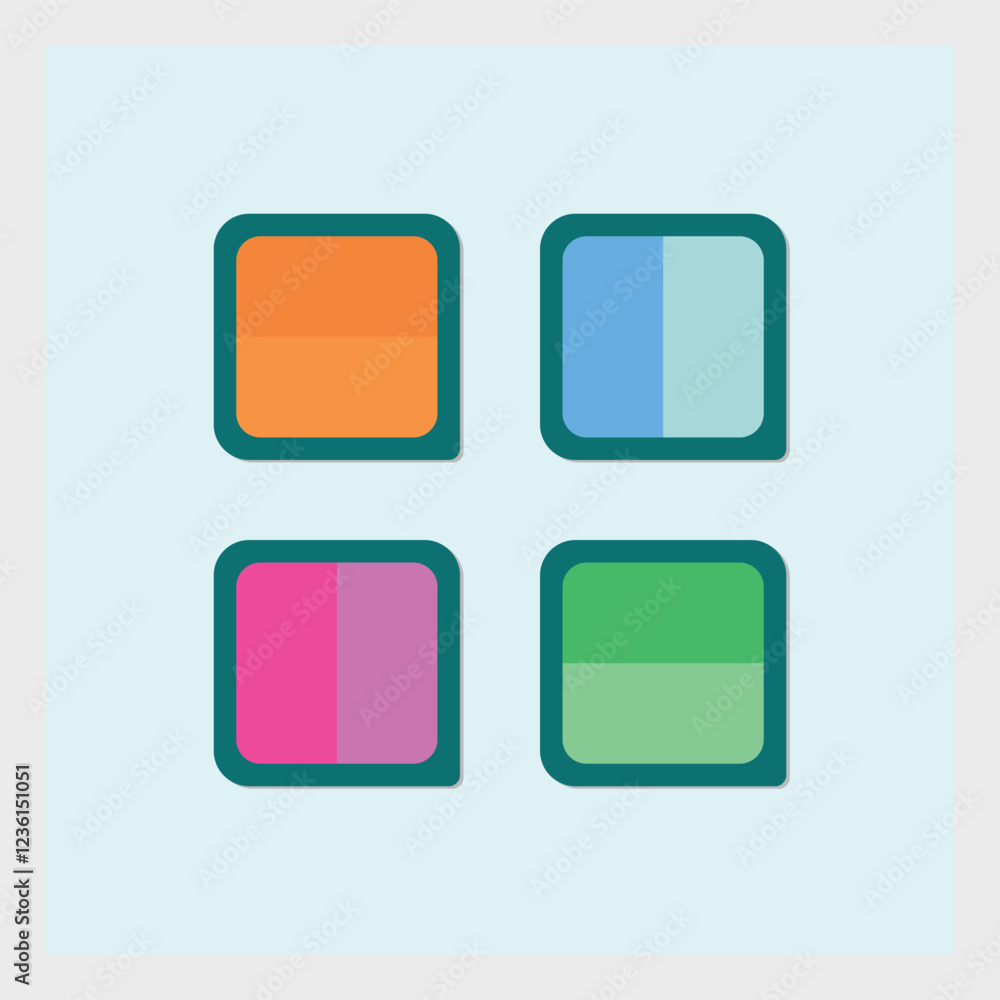 Poster four multicolored squared icons with rounded corners for user interface design