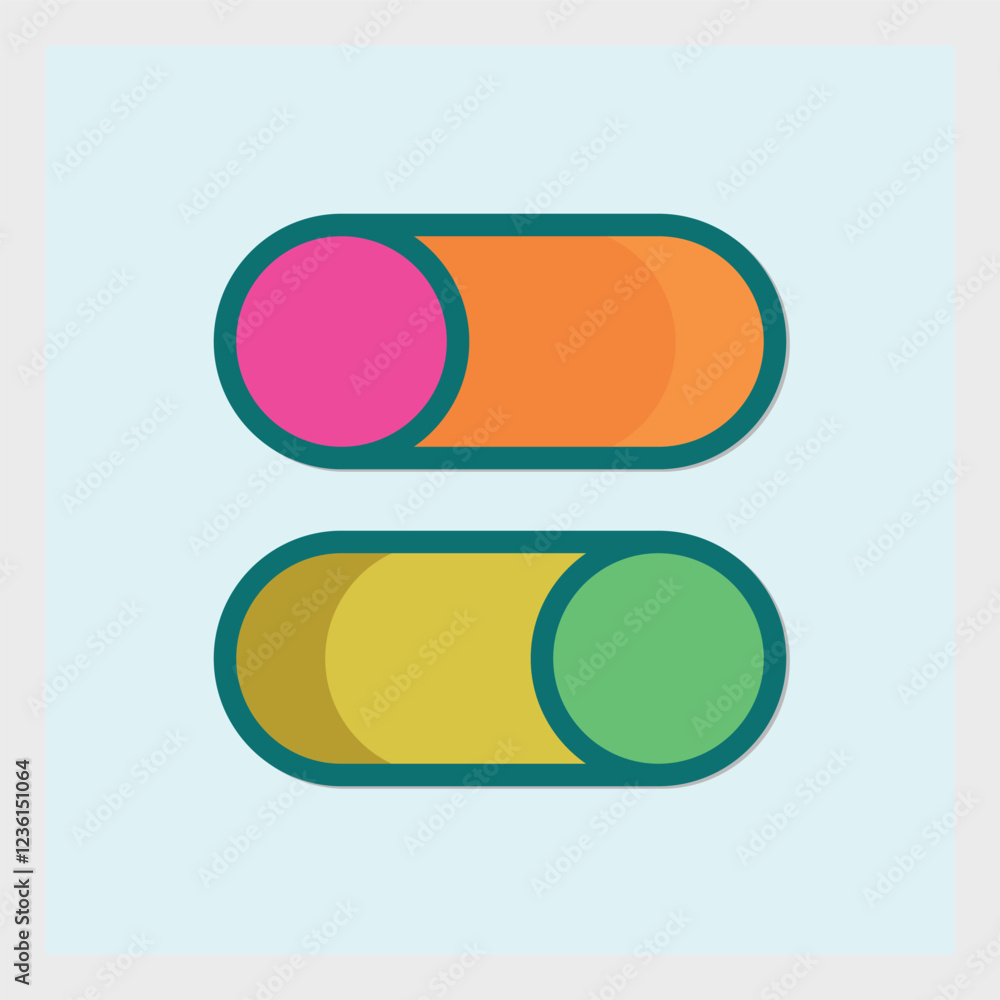Poster colorful toggle switches in off and on positions ready to use as ui design element