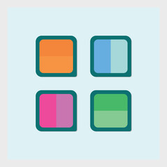 Four multicolored squared icons with rounded corners for user interface design