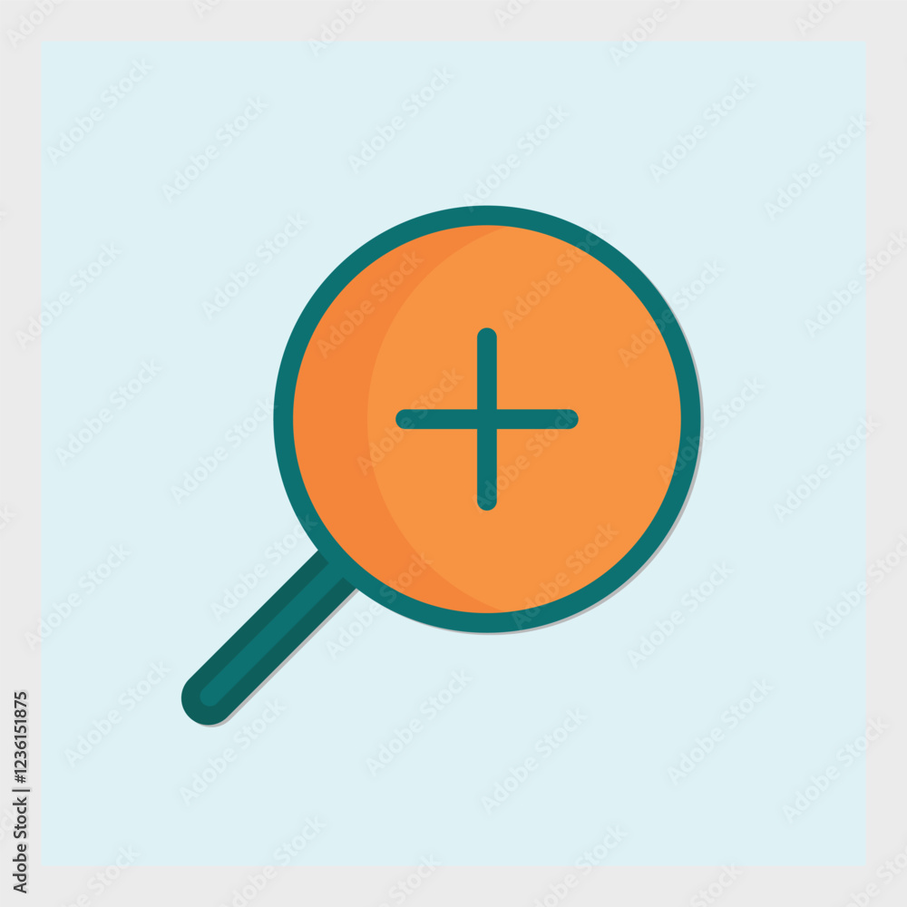 Poster zoom in icon design with a simple orange circle and teal details, for ui and ux design