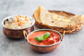 Chicken tikka masala spicy curry meat food Butter chicken with rice