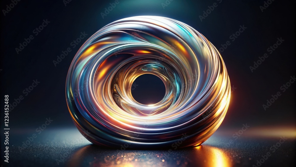 Aufkleber abstract metallic sphere with a luminous inner ring, glowing with vibrant colors on a dark backgroun