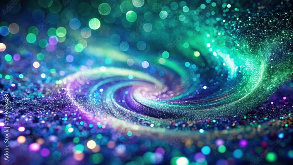 Poster Abstract Swirling Glitter with Bokeh Lights, Creating a Cosmic and Ethereal Atmosphere