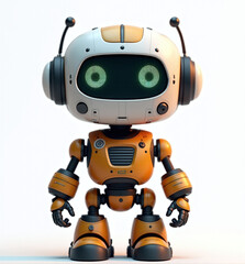 Fun 3D Robot with Smile, Colorful and Joyful Robot Toy on White Background
