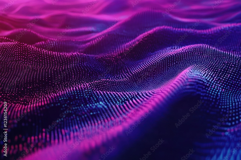 Poster abstract colorful wave pattern with illuminated dots in motion