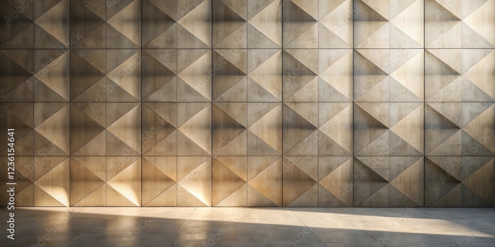 Poster a geometric wall of tile in an empty space with warm lighting