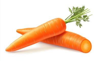 Whole and peeled carrot with vibrant orange color isolated on a white background