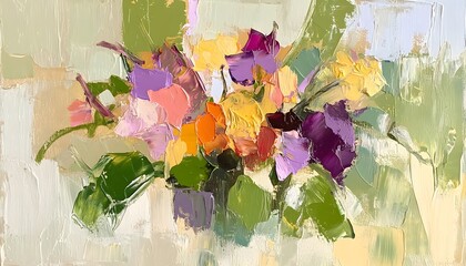 Vibrant Floral Impasto Painting Abstract Bouquet