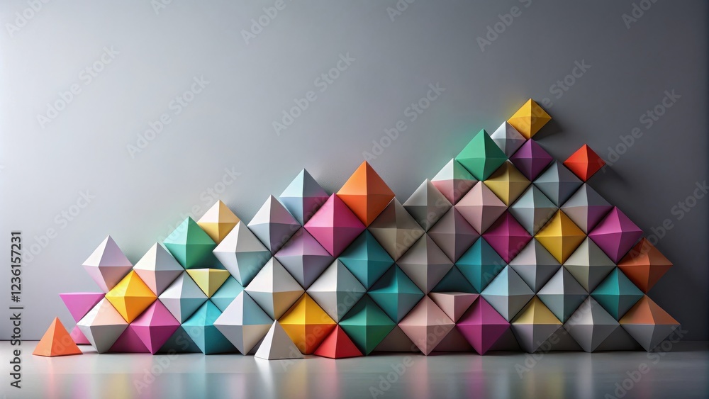 Aufkleber Abstract geometric paper shapes in vibrant colors arranged in a repeating pattern, creating a visually stimulating and modern design.