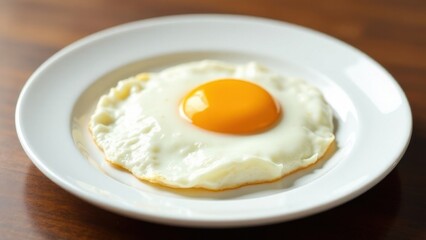 A fried egg on a white plate symbolizes simplicity and breakfast essentials