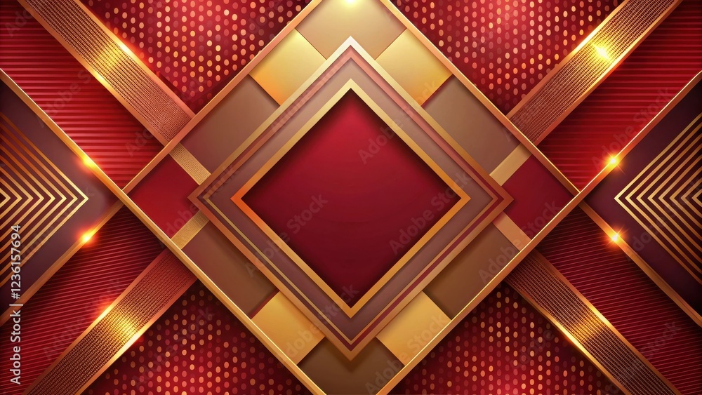 Poster Abstract geometric design with vibrant red and gold hues, showcasing intricate patterns and a captivating interplay of light and shadow.
