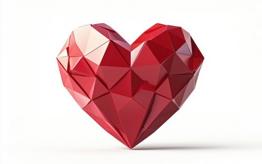 Heart built from shiny red origami paper for Saint Valentines Day and 8 March Womens Day isolated on a white background