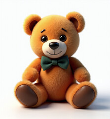 Cute 3D Teddy Bear, Playful and Joyful Plush Bear Character on White Background
