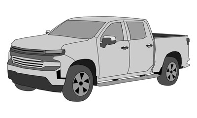 Vector line art illustration of a Pickup truck.