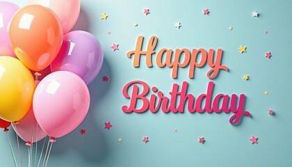 Vibrant Birthday Celebration Scene: Stars, Colorful Balloons, and Happy Birthday