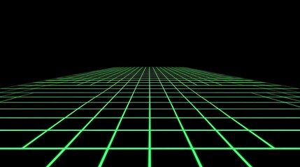 Green Grid Lines Receding Into The Black Background