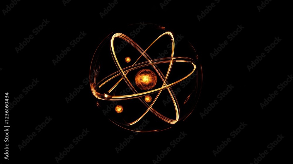 Poster atomic structure: a glowing representation of subatomic particles