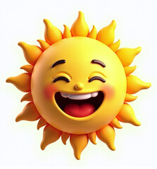 Cute 3D Sun with Smile, Cheerful and Bright Weather Character on White Background
