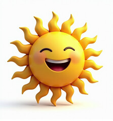 Happy 3D Sun Character, Playful and Joyful Sun on White Background
