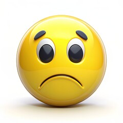 Naklejka premium 3D Rendered Sad Emoji, Yellow Sphere with Black Outline, White Background, Digital Art, Emoji, Sad, 3D Model