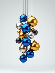 Fototapeta premium Colorful hanging ornaments with a shiny finish on a white isolated background.