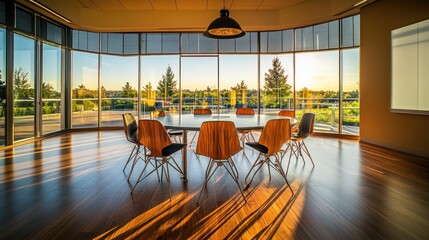 Sunset Office Meeting Room, Modern Design,  Park View