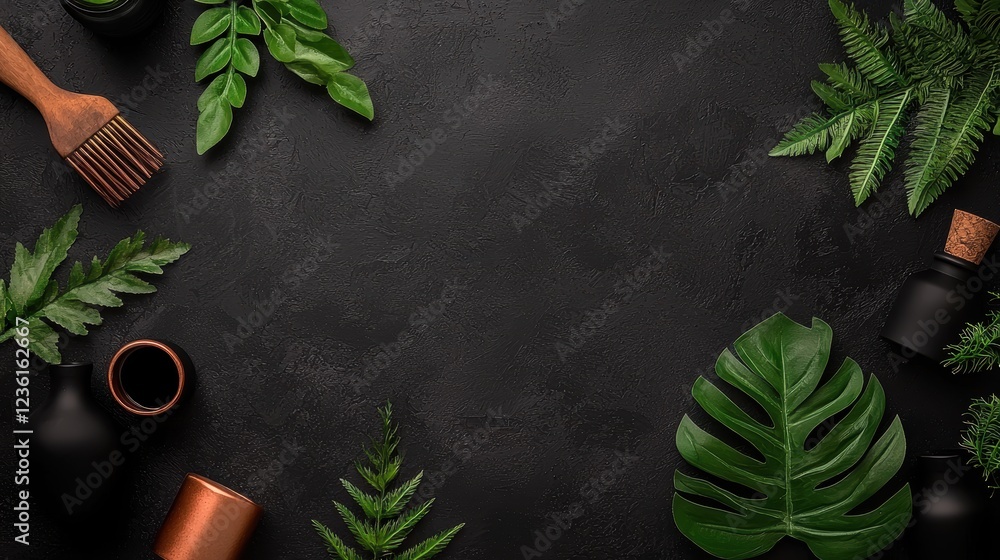 Poster dark and sophisticated branding identity with greenery elements