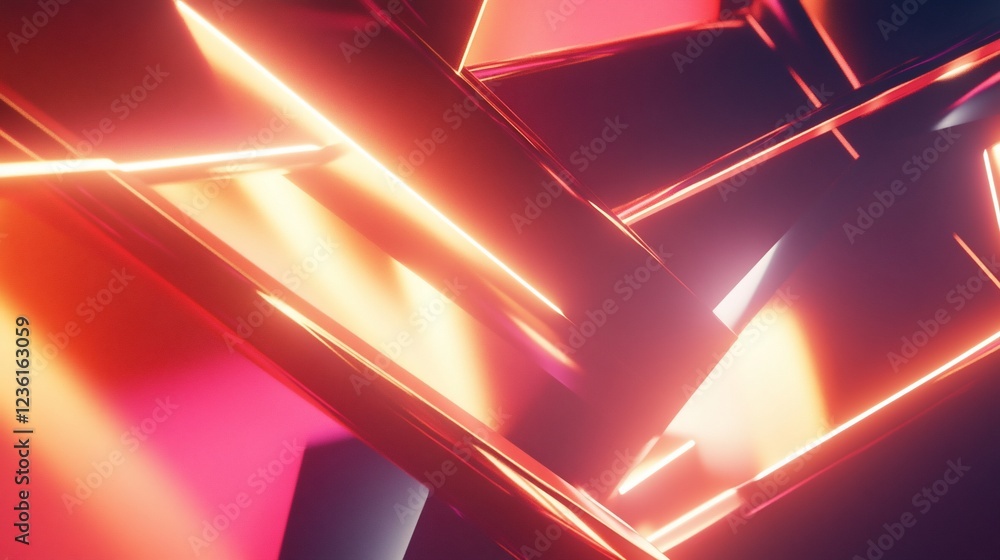 Poster abstract geometric shapes with luminous edges create a vibrant and modern design