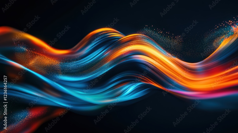 Poster colorful waves of light flowing in abstract patterns, creating a sense of movement and energy in dig