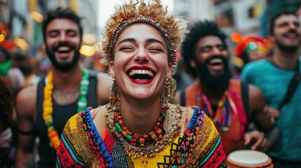 Fototapeta premium Joyful Celebration with Colorful Outfits and Lively Music in Festival