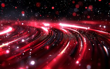 Fototapeta premium Abstract red glowing lines and bokeh lights swirl.