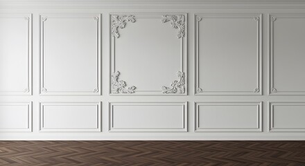 Elegant White Wall Paneling with Dark Wood Floor Interior Design