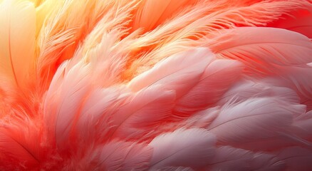 White plumage against fiery clouds and a dramatic orange sky, bathed in an ethereal atmosphere with high contrast and a celestial background, detailed through macro photography, showcasing delicate